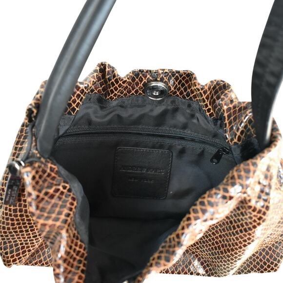 Andrew Marc New York small brown/black leather print shoulder bag purse Y2K hobo - Picture 6 of 7